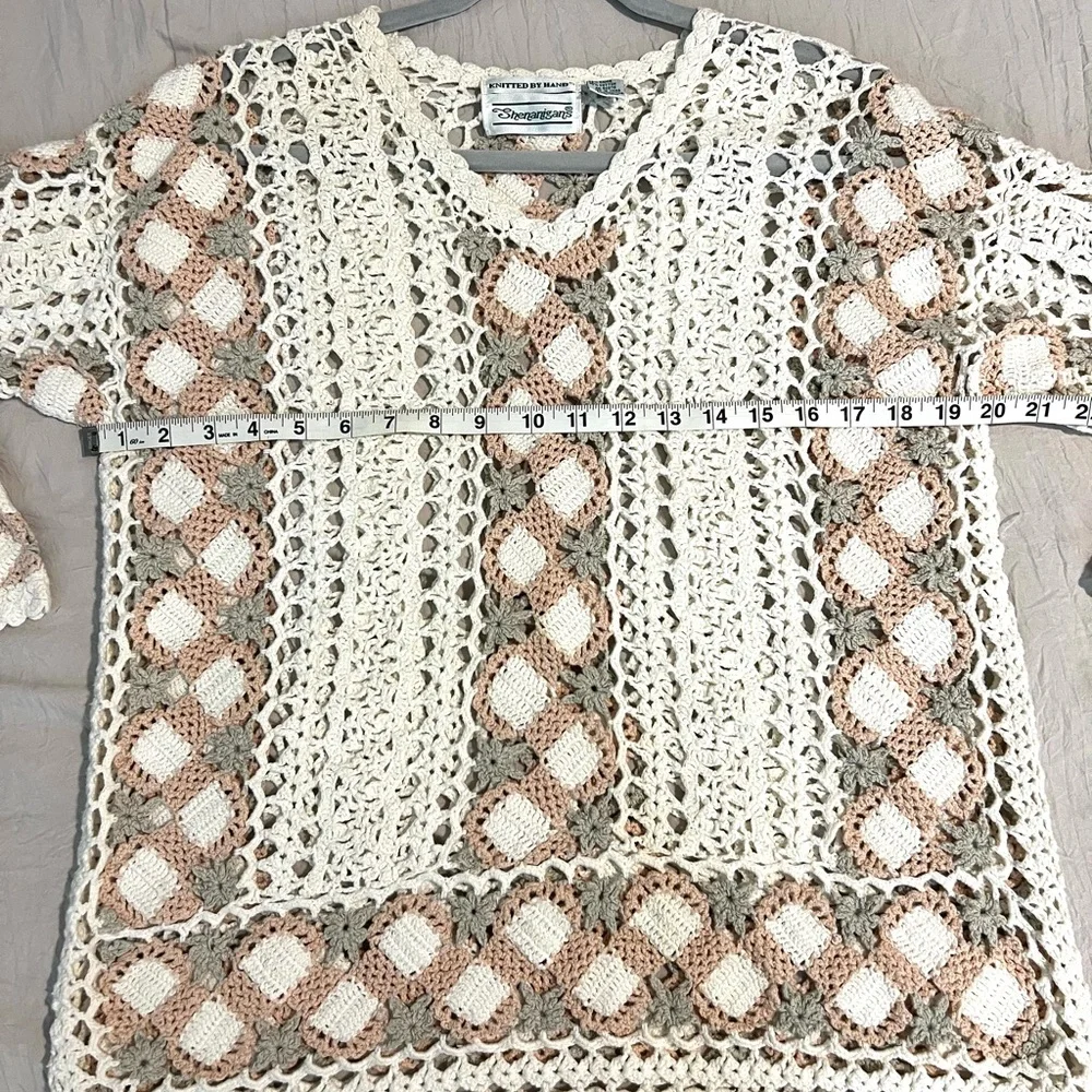 Shenanigans Crochet Top Sweater 3/4 Sleeves Boho Ramie Cotton SZ M EUC